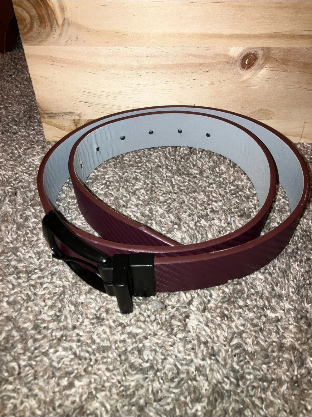 Nike Men's Burgundy Belt with Black Buckle Faux Leather 36” Waist